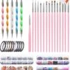 Evvie© Nail Art Kit - Penselen Met Dotting Tools - Strass Steentjes - Rhinestones - Nagel Folie - Diamantjes - Striping Tape – 65-delig
