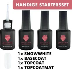 #SNOWWHITESERIE - Influence Gellac - Witte Gellak - Gellak Wit UV - UV Gellak - Gel Nagellak - Basecoat - Topcoat - Topcoatmat - No Wipe - Startersset - Kado Vrouw - Valentijns Cadeau - Kado Voor Haar - 4 X 10 Ml