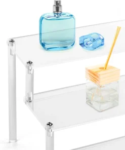 QWORK 3-laags Acryl Displaystandaard, Transparant Acryl Display Riser Plank Voor Figuren, Sieraden, Cupcake, Lippenstift, Nagellak, Kruiden, 30x21x15cm -Poeder and Foundation Winkel 1003x1200 1