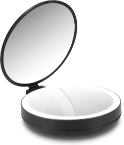 Navaris 1x/5x Vergrotende Make-up Spiegel - Compacte Opvouwbare Kap- En Reisspiegel - Led-verlichte Dubbelzijdige Make-upspiegel - Zwart -Poeder and Foundation Winkel 1023x1200 1