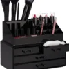 Relaxdays Make-up Organizer - Tweedelig - Cosmetica Opbergdoos + Lippenstift Houder - Zwart