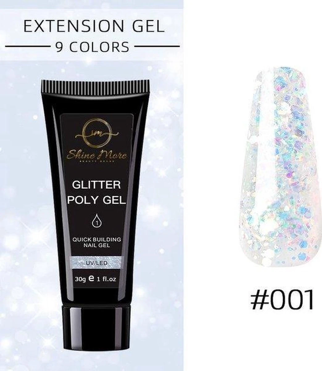 Shinemore ® Poly Gel Kit - Gellak Starters Pakket Incl. UV Nageldroger - 3 Kleuren Polygel - Nageltips - Top & Base Coat - Nageldroger - Poly Acryl Nagels - Polygel Set - White Glitter , Pink Glitter , Blue Glitter 3 Shinemore ® Poly Gel Kit - Gellak Starters Pakket Incl. UV Nageldroger - 3 Kleuren Polygel - Nageltips - Top & Base Coat - Nageldroger - Poly Acryl Nagels - Polygel Set - White Glitter , Pink Glitter , Blue Glitter - Afbeelding 3