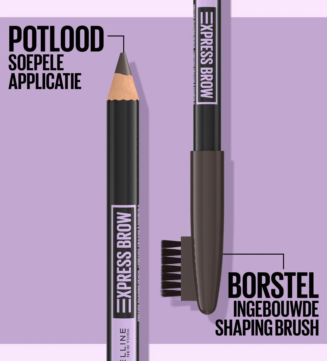 Maybelline New York - Express Brow Shaping Pencil - 05 Deep Brown - Bruin Wenkbrauwpotlood En Borstel 3 Maybelline New York - Express Brow Shaping Pencil - 05 Deep Brown - Bruin Wenkbrauwpotlood En Borstel - Afbeelding 3