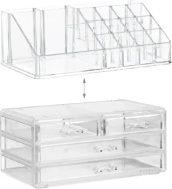 Relaxdays Make-up Organizer - Tweedelig - Cosmetica Opbergdoos - Transparant -Poeder and Foundation Winkel 1088x1200