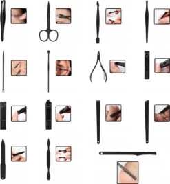 In Round Nagelset 16-delig Met Etui – Manicure Set – Pedicure Set - Staal – Zwart / Rood – Nagelsetje – Nagel Knipper – Nagelknipper – Manicureset – Nagelschaar – Pedicureset – Nagelverzorging – Nageltang – Nail Clipper -Poeder and Foundation Winkel 1107x1200