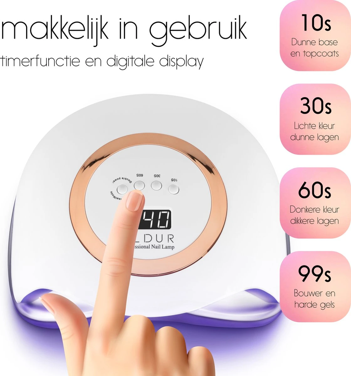 Eldur® Nageldroger - Nagellamp 168W - Gelnagels UV Lamp Nagels - Gellak Lamp 2 Eldur® Nageldroger - Nagellamp 168W - Gelnagels UV Lamp Nagels - Gellak Lamp - Afbeelding 2