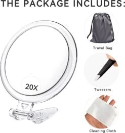 5 Inch, 20x Vergrotende Spiegel, Tweezijdige Spiegel, 20X/1x Vergroting, Opvouwbare Make-upspiegel Met Handheld/standaard, Gebruik Voor Make-up Toepassing, Pincet, En Mee-eter/smetverwijdering. (zilver) -Poeder and Foundation Winkel 1125x1200 5