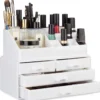 A&K 2in1 Make-up Organizer - 4 Lades Cosmetica Opbergdoos - Kaptafel - Wit