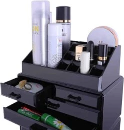 Confibel XXL Acryl Make-up Cosmetica Organizer - Verstelbare Lades - Sieraden/Make-up/Cosmetica Organizer - 11 Compartimenten - Zwart -Poeder and Foundation Winkel 1150x1200 6