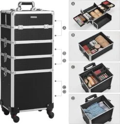 XXL PRO Visagie Beauty Case Koffer Trolley - Nagelkoffer Op Wielen Voor Makeup Of Cosmetica - Grote Uitklapbare Opbergsysteem Nagel Styliste Kapster - Zwart -Poeder and Foundation Winkel 1169x1200 6