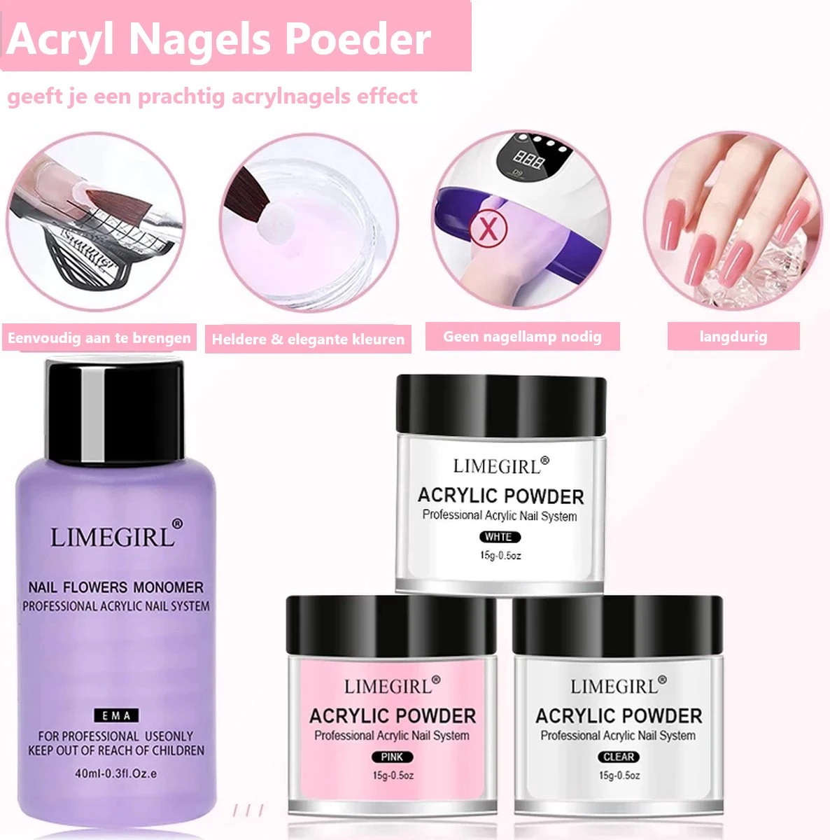 Professionele Acryl Nagels Starterpakket - Kunstnagels - Dipping Powder - Nail Art - Crystal Poeder - Gellak Starterspakket 2 Professionele Acryl Nagels Starterpakket - Kunstnagels - Dipping Powder - Nail Art - Crystal Poeder - Gellak Starterspakket - Afbeelding 2