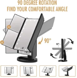 UNIQ Trifold Make Up Spiegel Met LED Verlichting En 2 Vergrootspiegels - Staande Spiegel - 21 LED-lampjes - Op Batterijen En USB (kabel Incl) - Zwart -Poeder and Foundation Winkel 1187x1200 16