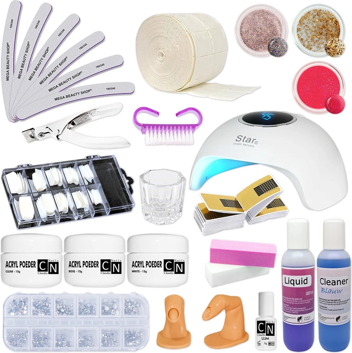 Professionele Acryl Set Met Lamp Nr.2- Acryl Starter Kit/Acryl Pakket/Acryl Nagels/Acrylpoeder/Liquid 1 Professionele Acryl Set Met Lamp Nr.2- Acryl Starter Kit/Acryl Pakket/Acryl Nagels/Acrylpoeder/Liquid