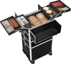 XXL PRO Visagie Beauty Case Koffer Trolley - Nagelkoffer Op Wielen Voor Makeup Of Cosmetica - Grote Uitklapbare Opbergsysteem Nagel Styliste Kapster - Zwart -Poeder and Foundation Winkel 1200x1090 3