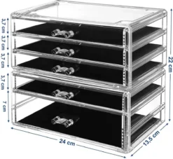 SONGMICS Make-up Organiser, 2-delige Opbergdozen Voor Sieraden En Cosmetica, Stapelbaar, Met 5 Laden, Transparant Polystyreen JMU32TP -Poeder and Foundation Winkel 1200x1102 4