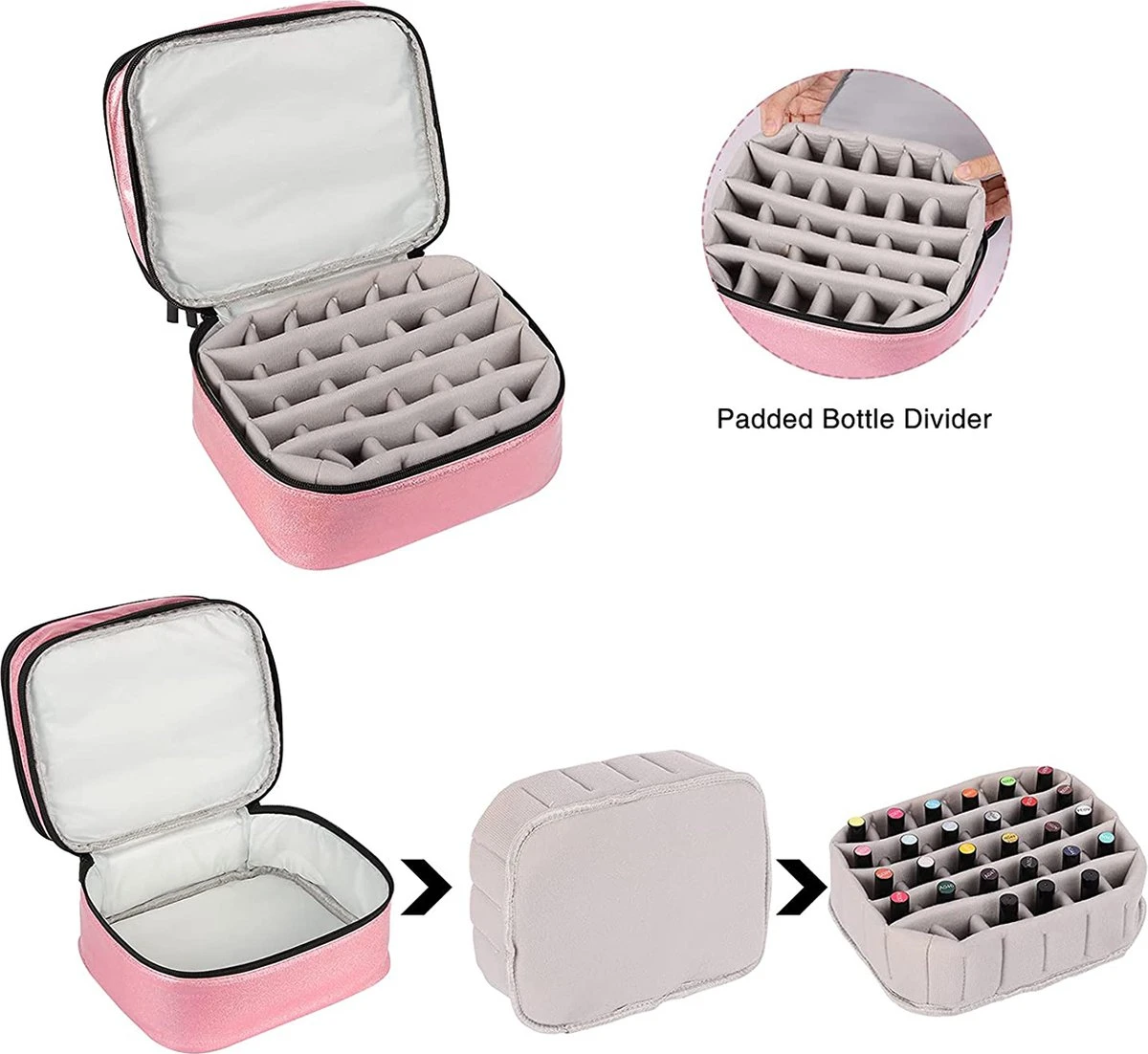 YONO Nagellak Tas - Nagelkoffer Beautycase - Cosmetica Koffer - Manicure Organizer - Roze 2 YONO Nagellak Tas - Nagelkoffer Beautycase - Cosmetica Koffer - Manicure Organizer - Roze - Afbeelding 2