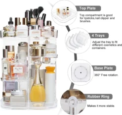 AMEITECH Make-uporganizer, Verstelbaar 360 Roterende Cosmetische Opslagcarrousel Draaiende Houder Opbergrek Met 5 Lagen Grote Capaciteit, Geweldig Voor Aanrecht Ijdelheid, Vierkant -Poeder and Foundation Winkel 1200x1129 5