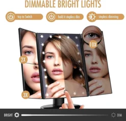 UNIQ Trifold Make Up Spiegel Met LED Verlichting En 2 Vergrootspiegels - Staande Spiegel - 21 LED-lampjes - Op Batterijen En USB (kabel Incl) - Zwart -Poeder and Foundation Winkel 1200x1153 6