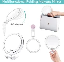 5 Inch, 20x Vergrotende Spiegel, Tweezijdige Spiegel, 20X/1x Vergroting, Opvouwbare Make-upspiegel Met Handheld/standaard, Gebruik Voor Make-up Toepassing, Pincet, En Mee-eter/smetverwijdering. (zilver) -Poeder and Foundation Winkel 1200x1176 6