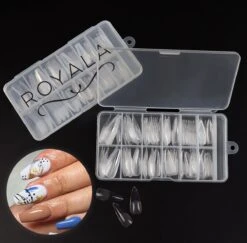 Royala 104 - Rounded Half Frosted - Full Cover - Nageltips - Nepnagels - Plaknagels - In Assortimentsbox - 120 Stuks 12 Maten - Voor Gellak Acrylnagellak En PolyGel Nagels - Royala Frosted Tips Line -Poeder and Foundation Winkel 1200x1180
