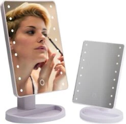 Verlichte Make-up Spiegel 180° Draaibaar 16 Ingebouwde LED Lampjes - Wit