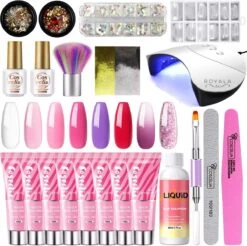Royala POG4 Professionele Poly Gel Kit – Premium Quality – 8 Kleuren Polygel - Dual Molds Nagelvormen - Polygel Pakket - Topcoat Basecoat - Incl. 36 Watt LED Nageldroger - Poly Acryl Nagels - Nail Art Pakket - Starterspakket - Gel Lak