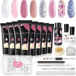 Merkloos Nagels Set - 8 Kleuren - Nagels Starter Set - Met Toplaag, Basislaag, Slipoplossing, Nagelverlengingsgel, Gel Builder - Voor DIY Voor Beginners - Beste Cadeau