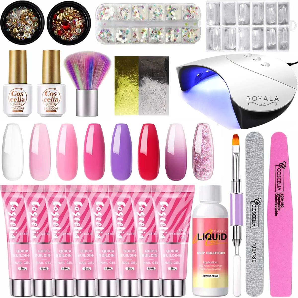 Royala POG4 Professionele Poly Gel Kit – Premium Quality – 8 Kleuren Polygel - Dual Molds Nagelvormen - Polygel Pakket - Topcoat Basecoat - Incl. 36 Watt LED Nageldroger - Poly Acryl Nagels - Nail Art Pakket - Starterspakket - Gel Lak 1 Royala POG4 Professionele Poly Gel Kit – Premium Quality – 8 Kleuren Polygel - Dual Molds Nagelvormen - Polygel Pakket - Topcoat Basecoat - Incl. 36 Watt LED Nageldroger - Poly Acryl Nagels - Nail Art Pakket - Starterspakket - Gel Lak