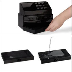 Relaxdays Make-up Organizer - Tweedelig - Cosmetica Opbergdoos + Lippenstift Houder - Zwart -Poeder and Foundation Winkel 1200x1198 43