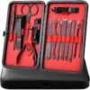 In Round Nagelset 16-delig Met Etui – Manicure Set – Pedicure Set - Staal – Zwart / Rood – Nagelsetje – Nagel Knipper – Nagelknipper – Manicureset – Nagelschaar – Pedicureset – Nagelverzorging – Nageltang – Nail Clipper