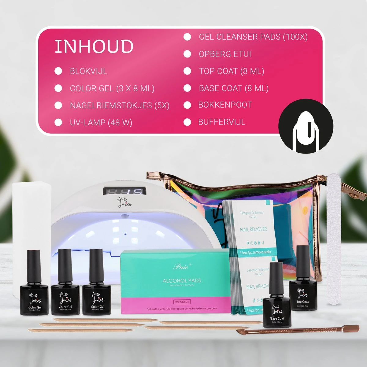 Miss Jules - Complete Gellak Starterspakket - Kleur 3 X Roze - Glanzend & Dekkend Resultaat - Inclusief UV/LED Lamp & Instructievideo (NL) 4 Miss Jules - Complete Gellak Starterspakket - Kleur 3 X Roze - Glanzend & Dekkend Resultaat - Inclusief UV/LED Lamp & Instructievideo (NL) - Afbeelding 4