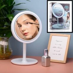 Merkloos Decopatent® Beauty Breeze Mirror - Make-Up Spiegel Met LED Verlichting & Ventilatie - 360° Draaibaar - Make Up 5x Vergrootspiegel