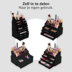 Confibel XXL Acryl Make-up Cosmetica Organizer - Verstelbare Lades - Sieraden/Make-up/Cosmetica Organizer - 11 Compartimenten - Zwart -Poeder and Foundation Winkel 1200x1200 1073