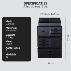 Confibel XXL Acryl Make-up Cosmetica Organizer - Verstelbare Lades - Sieraden/Make-up/Cosmetica Organizer - 11 Compartimenten - Zwart -Poeder and Foundation Winkel 1200x1200 1076