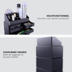 Confibel XXL Acryl Make-up Cosmetica Organizer - Verstelbare Lades - Sieraden/Make-up/Cosmetica Organizer - 11 Compartimenten - Zwart -Poeder and Foundation Winkel 1200x1200 1079