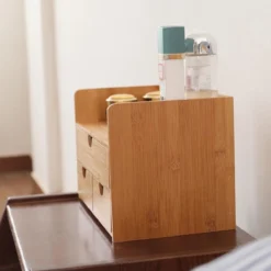 Merkloos Decopatent® Luxe Make-up Organizer Met 3 Lades - Cosmetica Organizer Make Up Met Schuiflade Bamboe Hout - Cosmeticahouder - Toren -Poeder and Foundation Winkel 1200x1200 1099