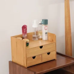 Merkloos Decopatent® Luxe Make-up Organizer Met 3 Lades - Cosmetica Organizer Make Up Met Schuiflade Bamboe Hout - Cosmeticahouder - Toren -Poeder and Foundation Winkel 1200x1200 1101