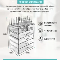 Merkloos XL Make-Up Organizer - 22 Opbergvakken - Tweedelig - Acryl -Poeder and Foundation Winkel 1200x1200 1146
