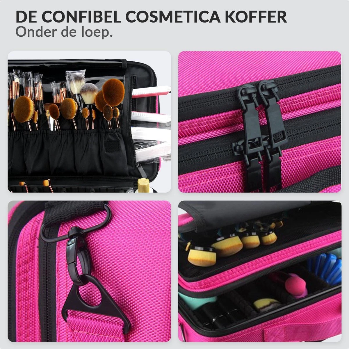 Cosmetica Koffer - Make-up Koffer Met Verstelbare Vakken - Visagie En Nagelstyliste Beauty Koffer - 35x25x11CM - Roze 11 Cosmetica Koffer - Make-up Koffer Met Verstelbare Vakken - Visagie En Nagelstyliste Beauty Koffer - 35x25x11CM - Roze - Afbeelding 11