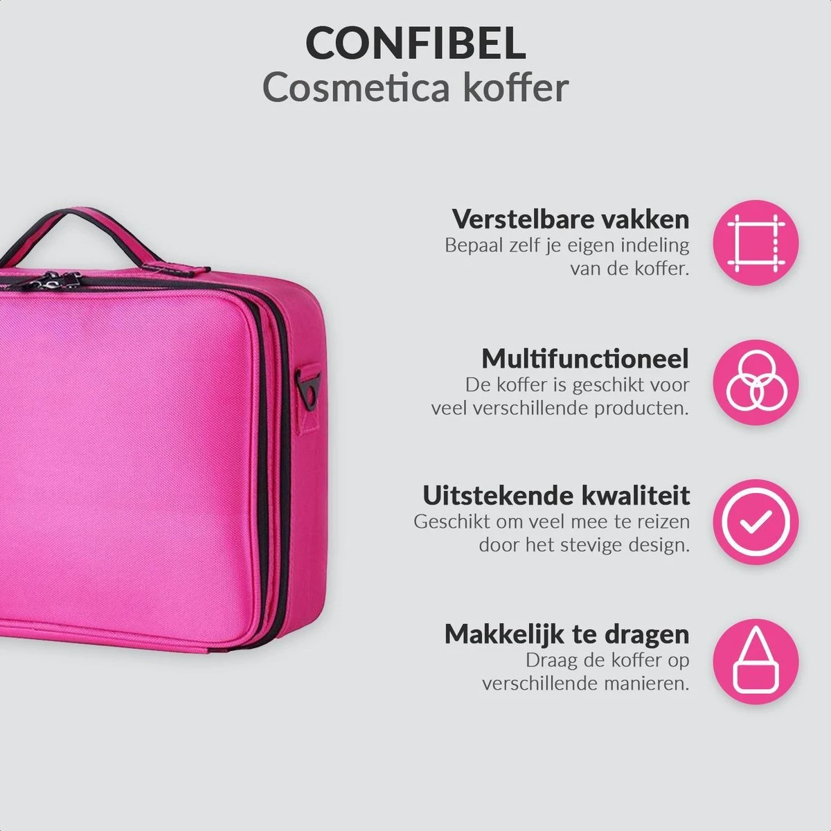 Cosmetica Koffer - Make-up Koffer Met Verstelbare Vakken - Visagie En Nagelstyliste Beauty Koffer - 37x27x13CM - Roze 4 Cosmetica Koffer - Make-up Koffer Met Verstelbare Vakken - Visagie En Nagelstyliste Beauty Koffer - 37x27x13CM - Roze - Afbeelding 4