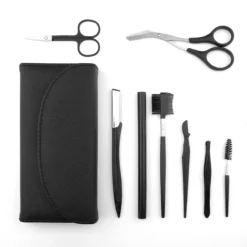 Wenkbrauw Trimmer Set - 8-delig – Met Epileer Pincet, 2x Wenkbrauw Schaartje, 2x Wenkbrauwmesje, Wenkbrauw Borstel, Wenkbrauwpotlood, Spoolie – In Stevige Etui - Zwart -Poeder and Foundation Winkel 1200x1200 1323
