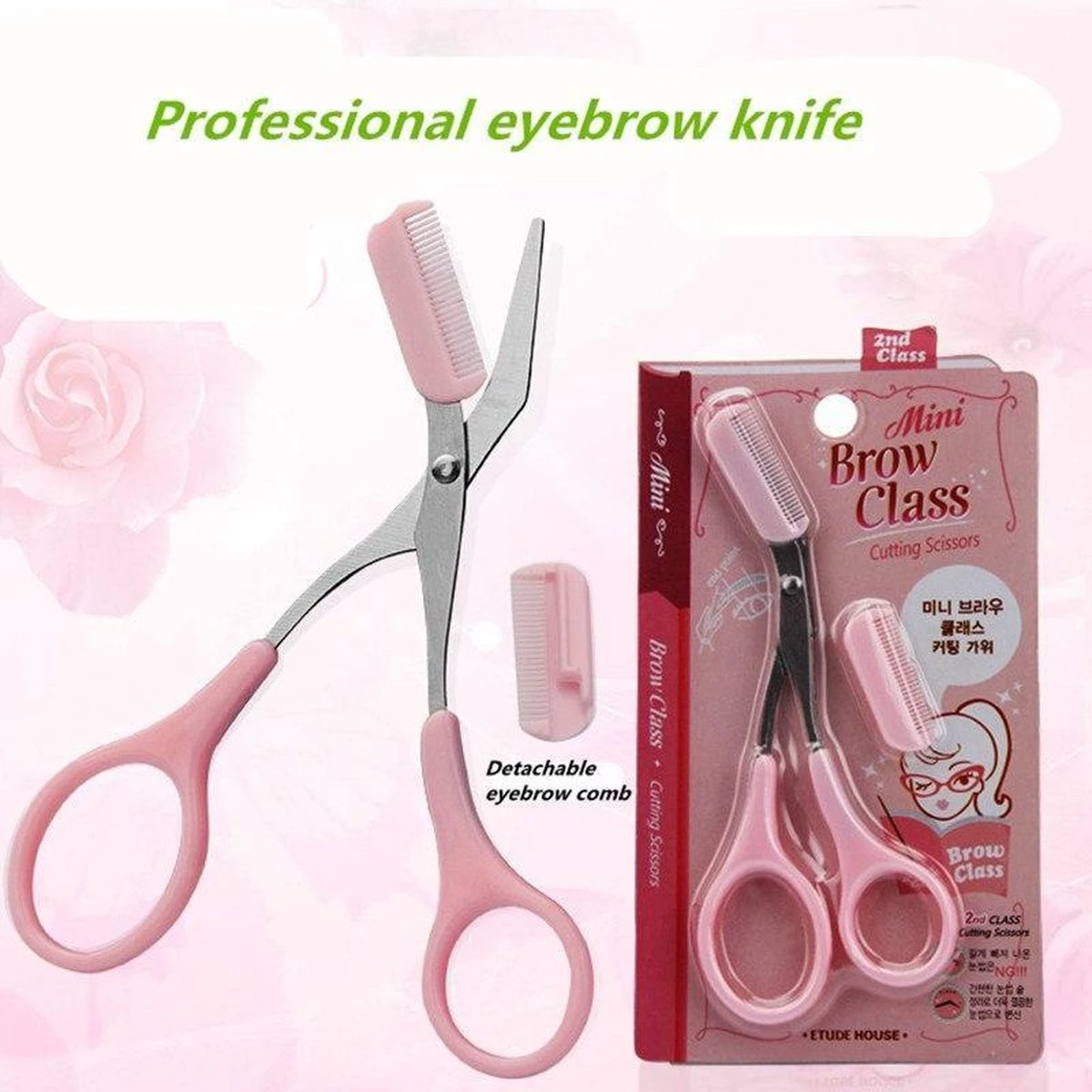 Etude House - Wenkbrauw Trimmer/Schaar/Kam - Roze 1 Etude House - Wenkbrauw Trimmer/Schaar/Kam - Roze