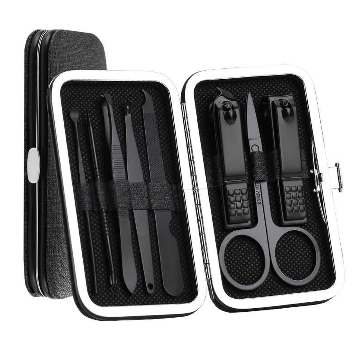 Manicure / Pedicure Set (8 Stuks) Hoge Kwaliteit Nagel Schaar Pincet Nagel Knipper Verzorging Zwart 3 Manicure / Pedicure Set (8 Stuks) Hoge Kwaliteit Nagel Schaar Pincet Nagel Knipper Verzorging Zwart - Afbeelding 3