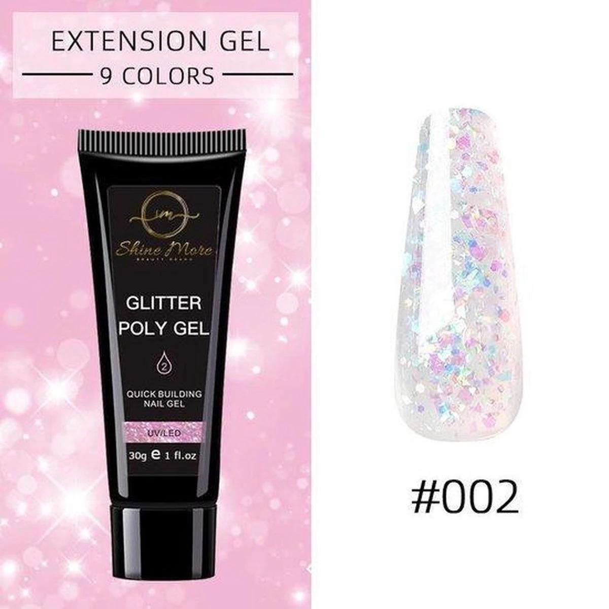 Shinemore ® Poly Gel Kit - Gellak Starters Pakket Incl. UV Nageldroger - 3 Kleuren Polygel - Nageltips - Top & Base Coat - Nageldroger - Poly Acryl Nagels - Polygel Set - White Glitter , Pink Glitter , Blue Glitter 9 Shinemore ® Poly Gel Kit - Gellak Starters Pakket Incl. UV Nageldroger - 3 Kleuren Polygel - Nageltips - Top & Base Coat - Nageldroger - Poly Acryl Nagels - Polygel Set - White Glitter , Pink Glitter , Blue Glitter - Afbeelding 9