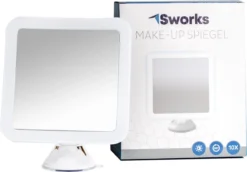 Vergroot Make Up En Scheer Spiegel Met LED Verlichting Vierkant - 10x Vegroting En Natuurlijk Licht Voor Cosmetica/Scheren/Epileren - 360° Graden Verstelbare Zuignap En Wandbevestiging -Poeder and Foundation Winkel 1200x836