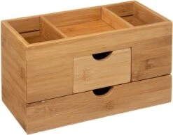 Sieraden/make-up Organizer Met 3 Vakken En 2 Lades 24 X 14,5 Cm Van Bamboe - Sieradenkastje - Make-upkastje - Organizers
