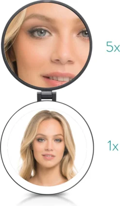 Navaris 1x/5x Vergrotende Make-up Spiegel - Compacte Opvouwbare Kap- En Reisspiegel - Led-verlichte Dubbelzijdige Make-upspiegel - Zwart -Poeder and Foundation Winkel 700x1200 3
