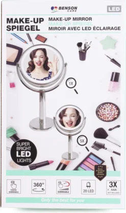 Benson Make Up Spiegel - LED Touch - Dimbaar - 2-Zijdig- Chroom -Poeder and Foundation Winkel 713x1200 3
