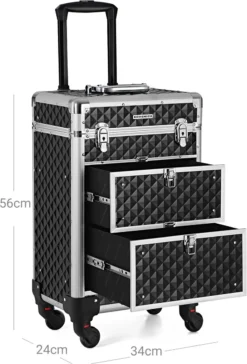 Songmics Kapperskoffer - Cosmetica Trolley - Cosmetica Koffer - Make-up Koffer - Visagie Koffer - Make Up Trolley - Op Wielen - Zwart -Poeder and Foundation Winkel 814x1200 3