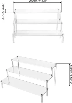 QWORK 3-laags Acryl Displaystandaard, Transparant Acryl Display Riser Plank Voor Figuren, Sieraden, Cupcake, Lippenstift, Nagellak, Kruiden, 30x21x15cm -Poeder and Foundation Winkel 843x1200 1